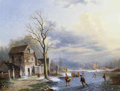 Schlittschuhläufer auf dem See von Jan Jacob Spohler